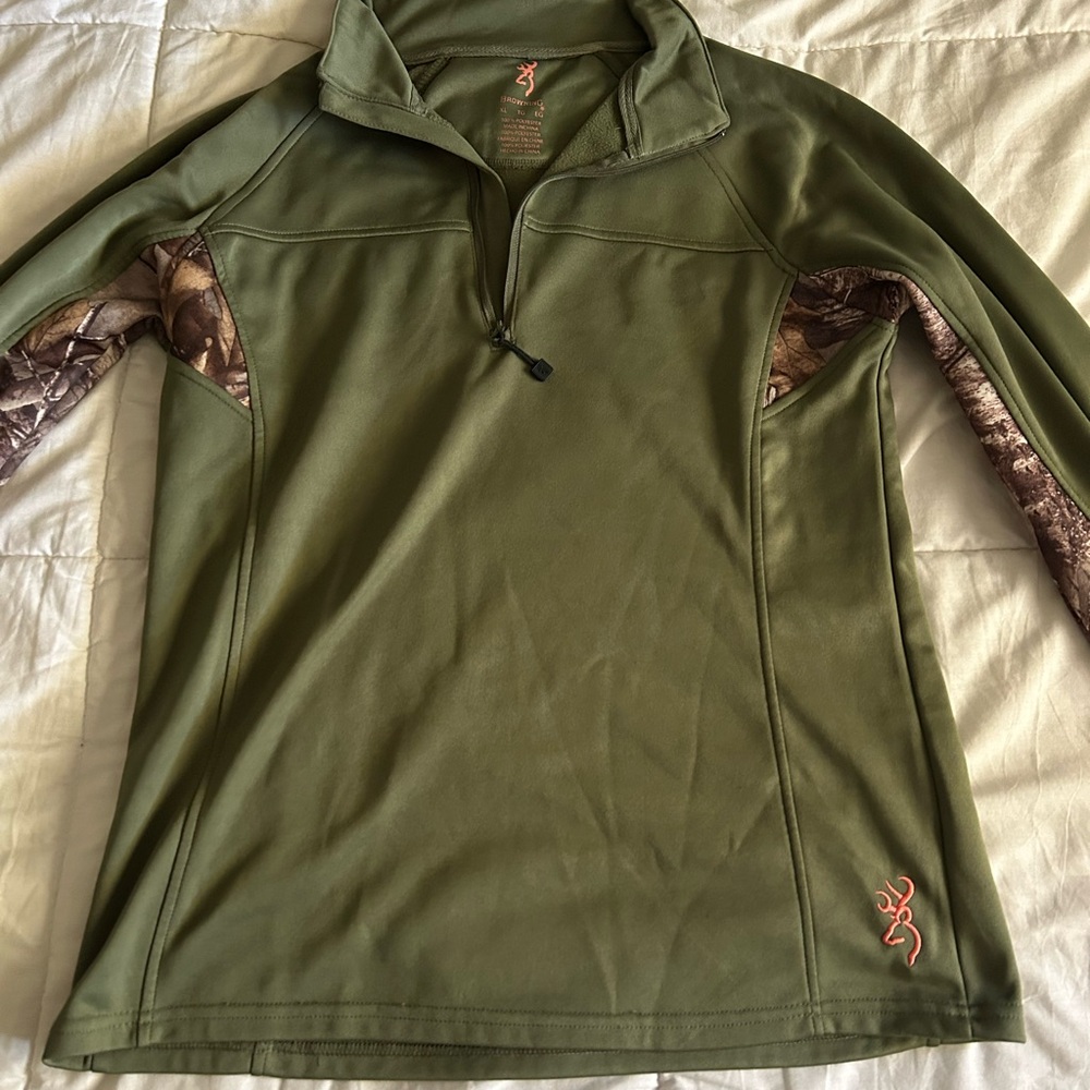 Browning Green Quarter-Zip Pullover with Camo Accents